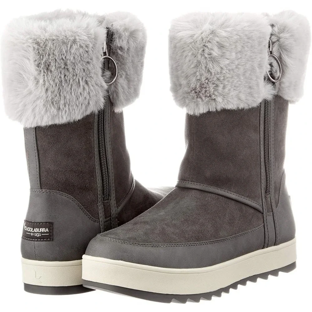 Koolaburra By UGG Women's Grey Suede Leather Tynlee Boots Faux Fur Waterproof 7